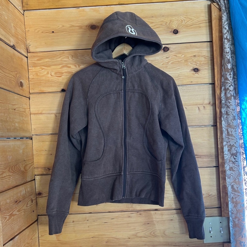 Vintage Scuba Hoodie Womens Large Light Cocoa Brown Full Zip Lululemon Jacket